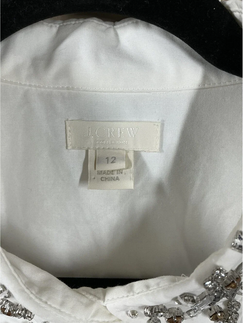 J.Crew White Jewel Crystal Embellished Color Button-Down Shirt  Size 12